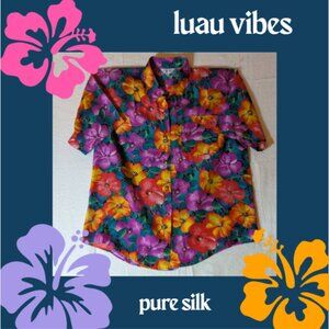 Vintage O'BOE washed silk Hawaiian style button down shirt, XL